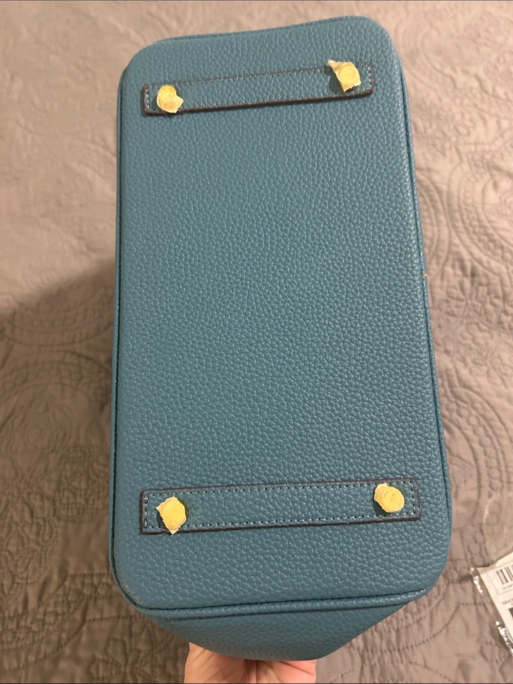 WIRKIN BAG.  Denim Blue Leather Bag with Gold Hardware - Picture 4 of 7